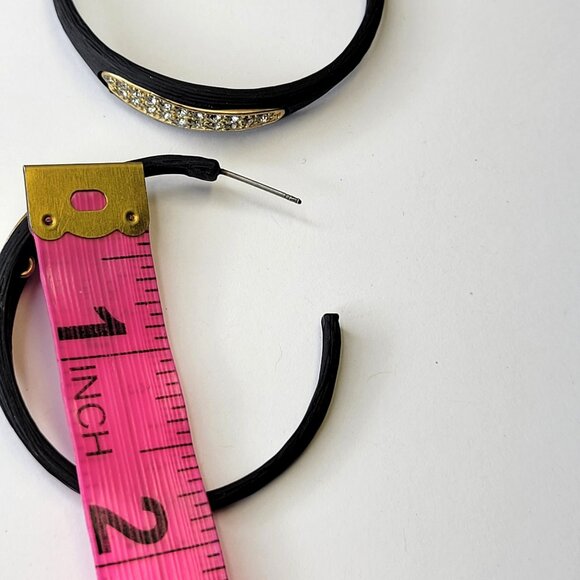 Black Hoop Earrings With crystals - Picture 7 of 9